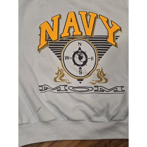 Vtg 80s 90s United States Navy Mom Crewneck Sweatshirt Size L Military Flaws - Picture 7 of 9